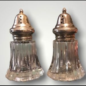 Set of 2 Vintage Silver Bell Cut Glass Salt & Pepper Shakers